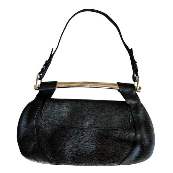 Prada Black Leather Silver Metal Top Handle Bar 2 in 1 Shoulder Bag to Clutch - Picture 5 of 17